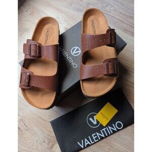 Valentino By Mario Valentino Logo Brown Leather Sandals Mens 11